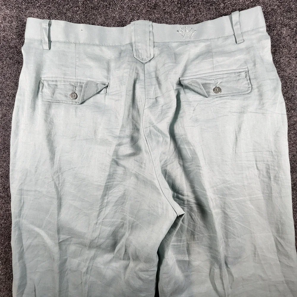 Steve Harvey 100% Linen Dress Pants Mens 40/34 Sage Green Pleated Cuffed Luxury